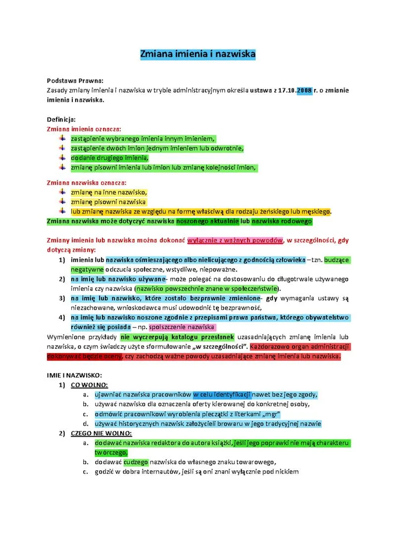 Uzasadnienie zmiany imienia