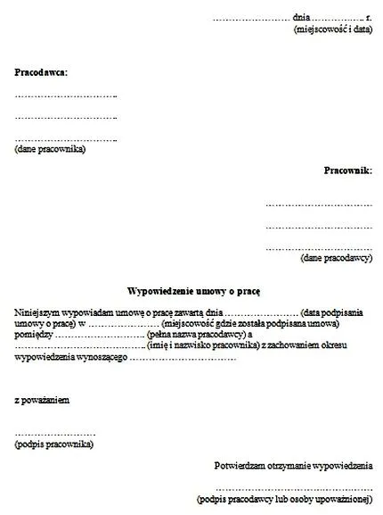 Wypowiedzenie umowy o pracę
